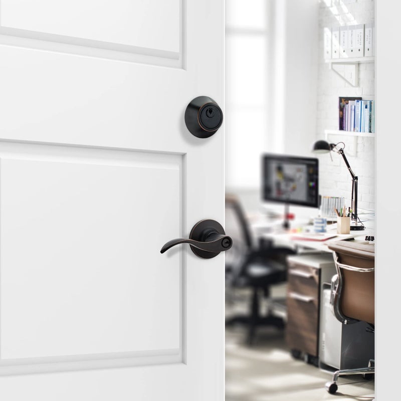 Berlin Modisch Entrance Lever Door Handle (for Office and Front Door) Reversible for Right and Left Side and a Single Cylinder deadbolt Set Keyed Alike Combo Pack - Image 2